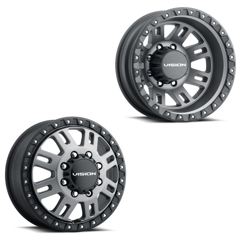 17×6.5 Vision 408 Manx 2 Satin Grey 05-UP FORD 19-UP DODGE DUALLY Wheels 8×200 Set of 4 (Fits Stock Tire Sizing)