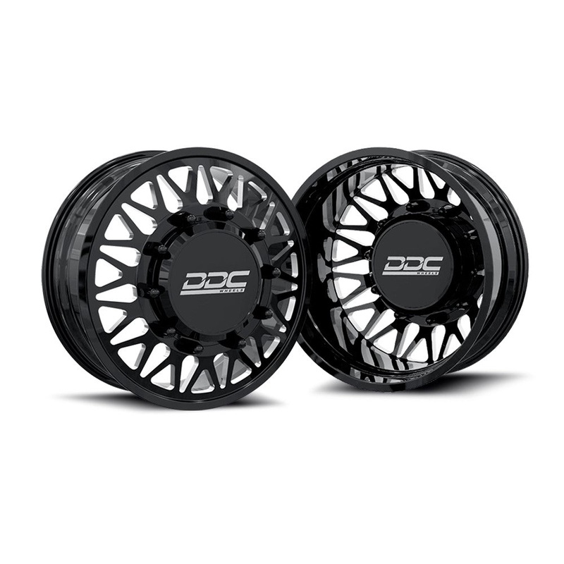 24×8.25 DDC The Mesh Black Milled 05-UP FORD 19-UP DODGE FORGED DUALLY Wheels 8×200 Set of 6 (Lug Nuts/Billet Lug Covers Incl) Fits UP to 12.50 tire