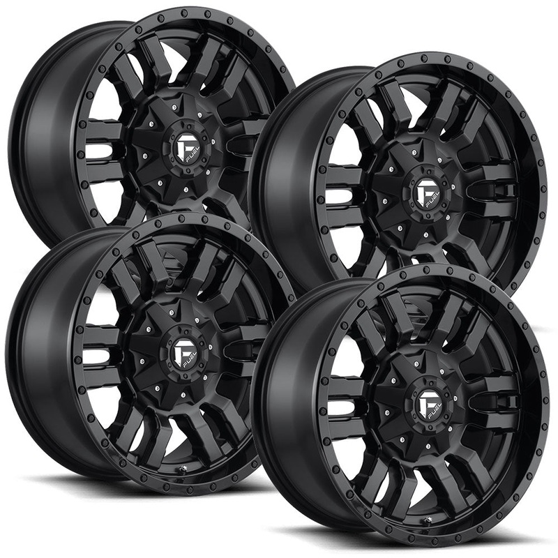 Fuel Sledge D596 Matte Black with Gloss Lip Ram SRW Wheel Kit (8×6.5)