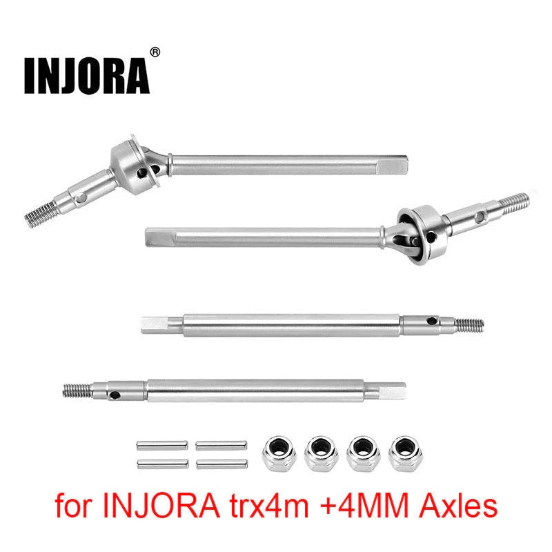 INJORA Stainless Steel Axle Shafts for INJORA TRX4M +4mm Axles (4M-96) – Front & Rear