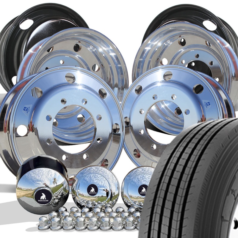 TOYO M122 HIGHWAY TREAD MOUNTED ON 22.5 Alcoa Aluminum Polished Chevy 4500/5500 Wheel Kit (8×275)