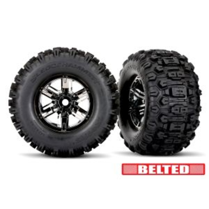 Traxxas tires & wheels, assembled/glued, chrome wheels, belted tires (foam inserts)  (l & r)