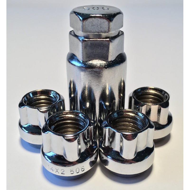 Chrome Open End Bulge Acorn 14×2 Wheel Lug Nuts Kit with Long Key