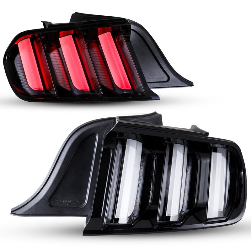 For 2015-2023 Ford Mustang Coupe & Convertible/2016-2020 Ford Mustang Shelby GT350/2020-2023 Ford Mustang Shelby GT500 Sequential LED Tail Light – Glossy Black / Clear