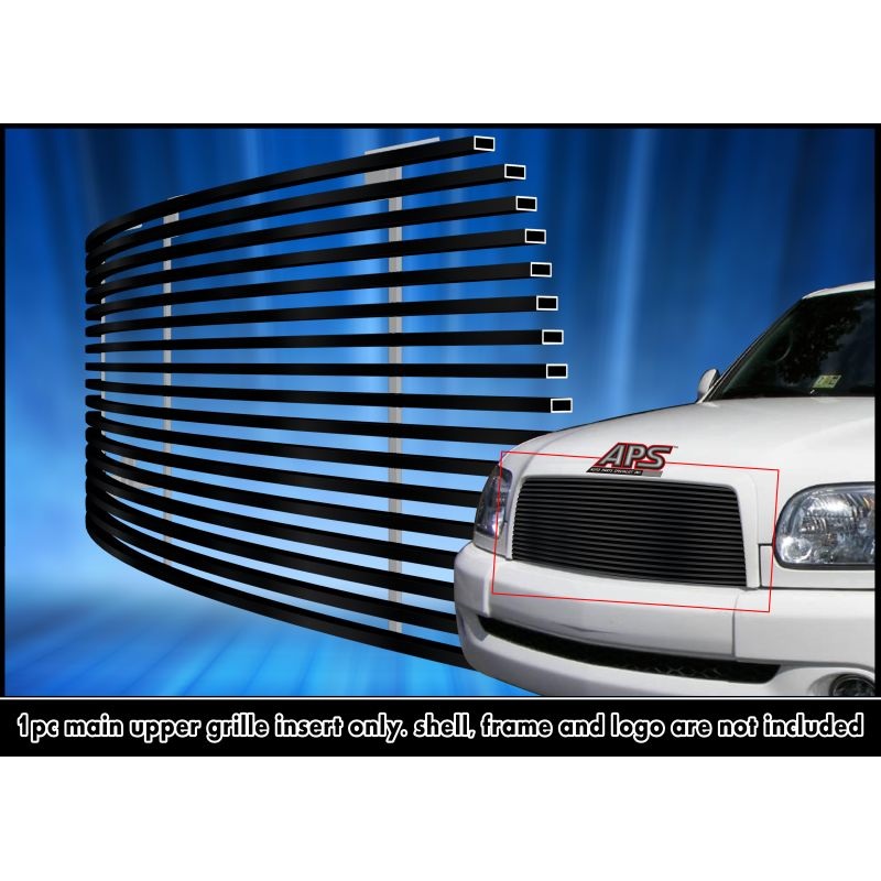 APS GR20HEC93J Main Upper Black Stainless Steel Billet Grille Fits 2003-2006 Toyota Tundra