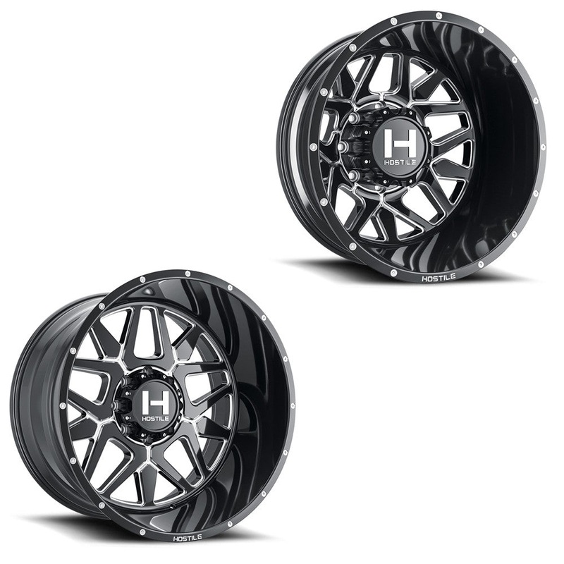 20×12 Hostile H402 Diablo Blade Cut (Black Milled) 05-UP FORD DUALLY SUPER SINGLE Wheels 8×170 Set of 6 (Fits up to 12.50 tire)