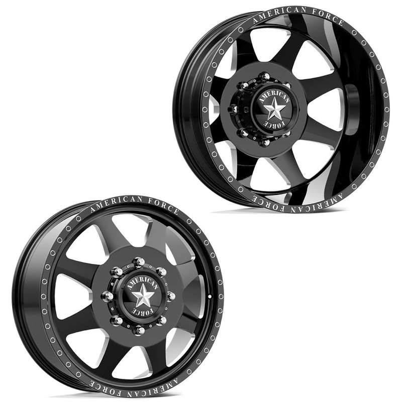 20×8.25 American Force DB02 Monument Gloss Black Milled 99-04 FORD DUALLY Wheels 8×170 Set of 6 (Fits up to 12.50 tire)