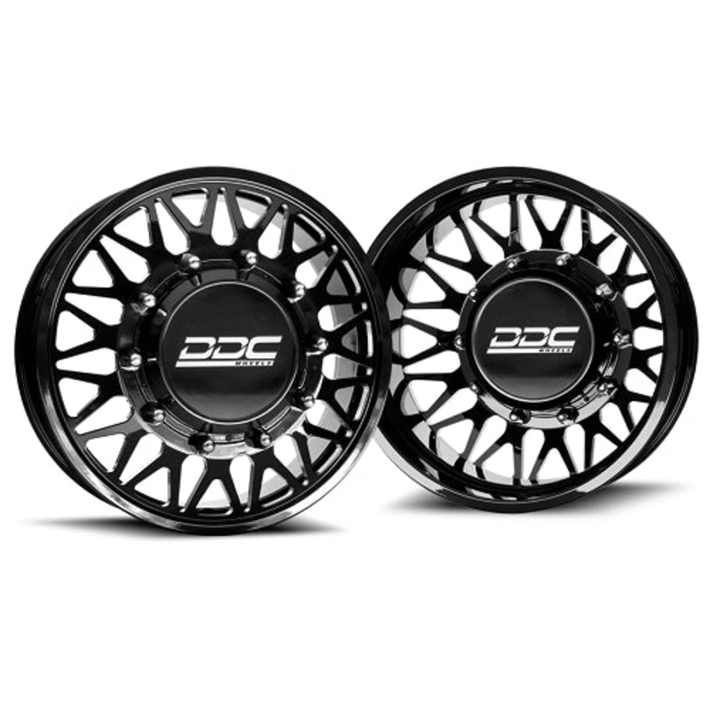 22×8.25 DDC Mesh Black Milled 11-UP GM FORGED DUALLY Wheels 8×210 Set of 6 (Lug Nuts AND Billet Lug Covers Included) Fits UP to 12.50 tire