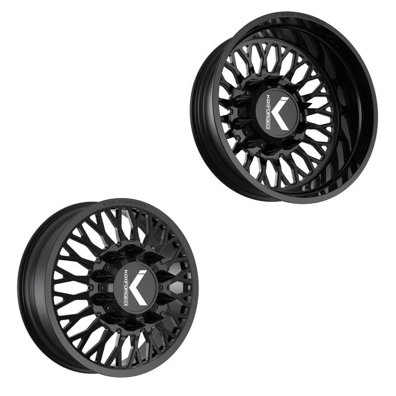 24×8.25 KG1 Forged KD049 Jacked-D Gloss Black 05-UP FORD DUALLY Wheels 8×200 Set of 6 (Lug Nuts/Adapters Included) Fits UP to 13.50 tire