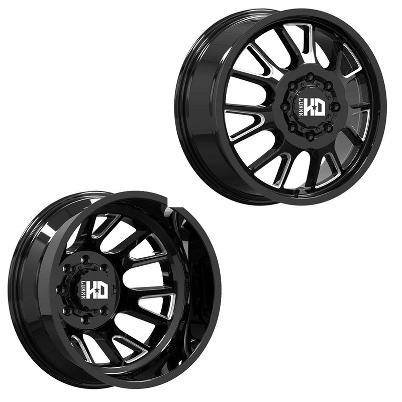 17×6.5 Luxxx LHD37 Gloss Black Milled 11-UP GM DUALLY Wheels 8×210 Set of 4 (Fits Stock Tire Sizing)