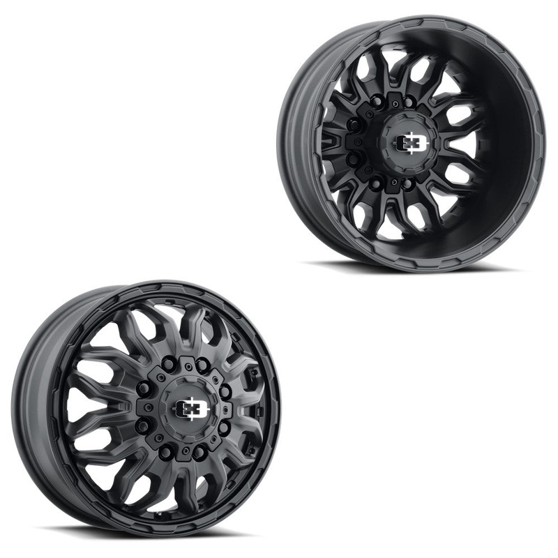 17×6.5 Vision 410 KorUPt Satin Black 11-UP GM DUALLY Wheels 8×210 Set of 4 (Fits Stock Tire Sizing)