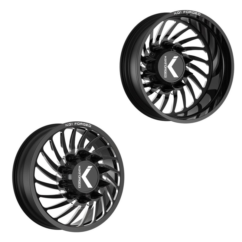 24×8.25 KG1 Forged KD023 Bender-D Gloss Black Premium Milled 05-UP DIRECTIONAL DUALLY Wheels 8×200 Set of 6 (Lug Nuts/Adapters Included) Fits UP to 13.50 tire