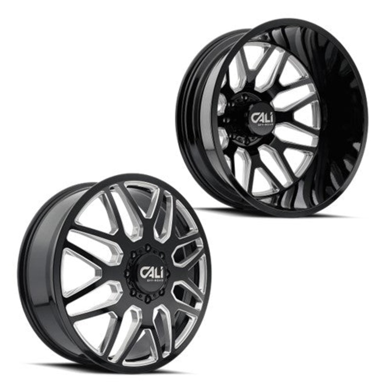 22×8.25 Cali Invader 9115D Black/Milled 11-UP GM Dually Wheels 8×210 Set of 6 (Fits UP to 12.50 tire)