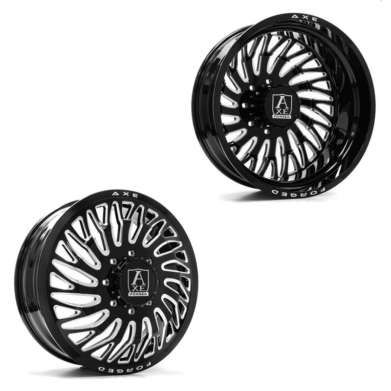 24×8.25 Axe AF10 Black Milled 05-UP FORD 19-UP DODGE DIRECTIONAL FORGED DUALLY Wheels 8×200 Set of 6 (Fits UP to 13.50 tire)