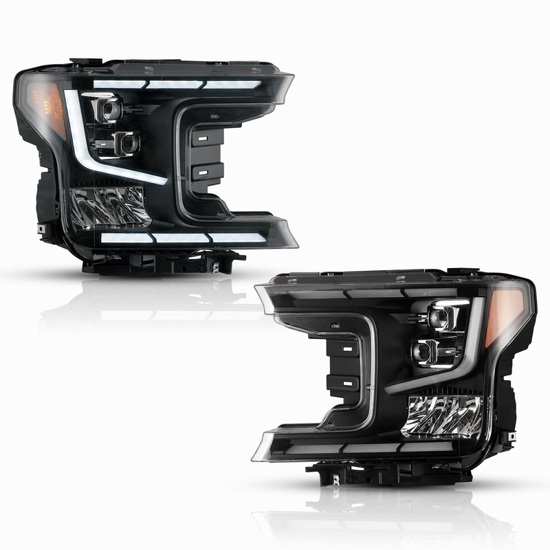 For 2018-2020 Ford F-150 with Factory Halogen Headlight Replacement  – Black / Clear