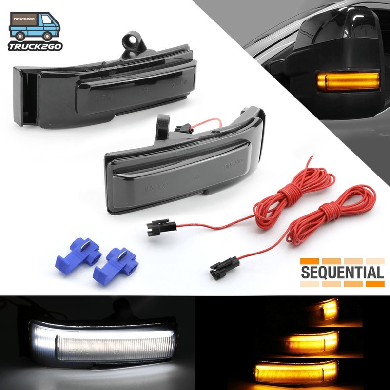 SYNETICUSA 2015-2018 Ford F-150 Side View Mirror Sequential Turn Signal LED Lights | Smoked lens
