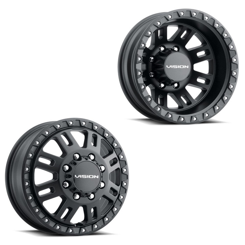 17×6.5 Vision 408 Manx 2 Satin Black 05-UP FORD 19-UP DODGE DUALLY Wheels 8×200 Set of 4 (Fits Stock Tire Sizing)