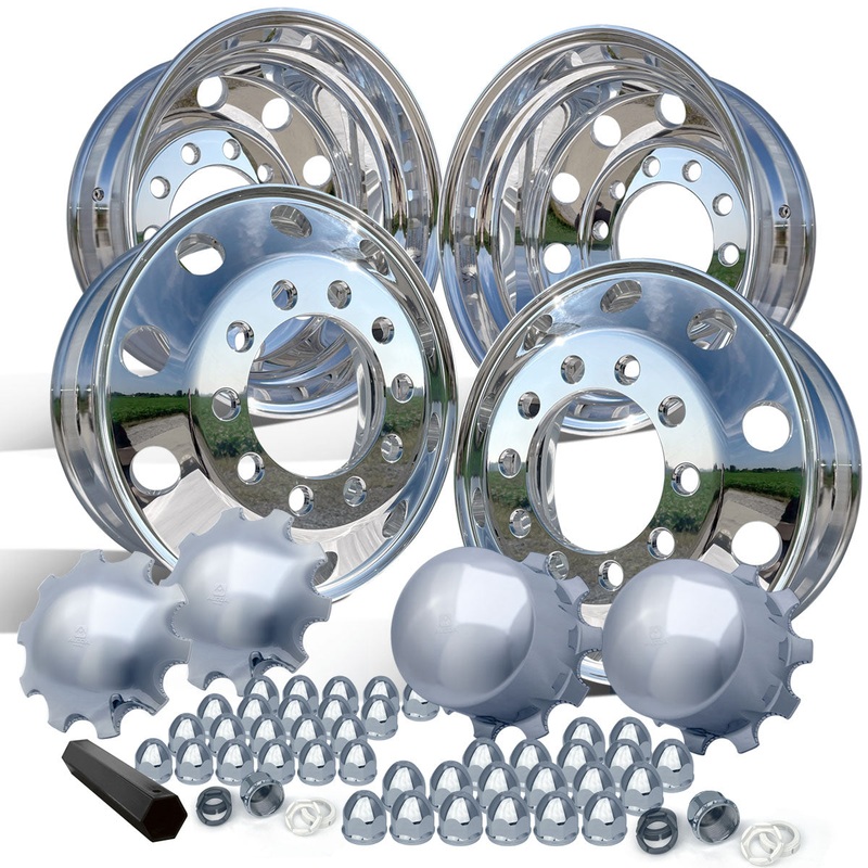 24.5×8.25 Northstar Stud-Pilot Mirror Polished Single Rear Axle 4 Wheel Kit