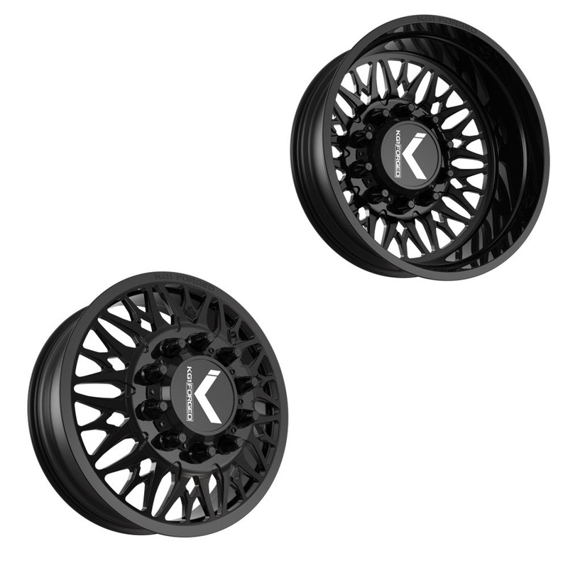 24×8.25 KG1 Forged KD014 Trident-D Gloss Black PRE-11 GM PRE-19 DODGE DUALLY Wheels 8×6.5 Set of 6 (Lug Nuts/Adapters Included) Fits UP to 13.50 tire
