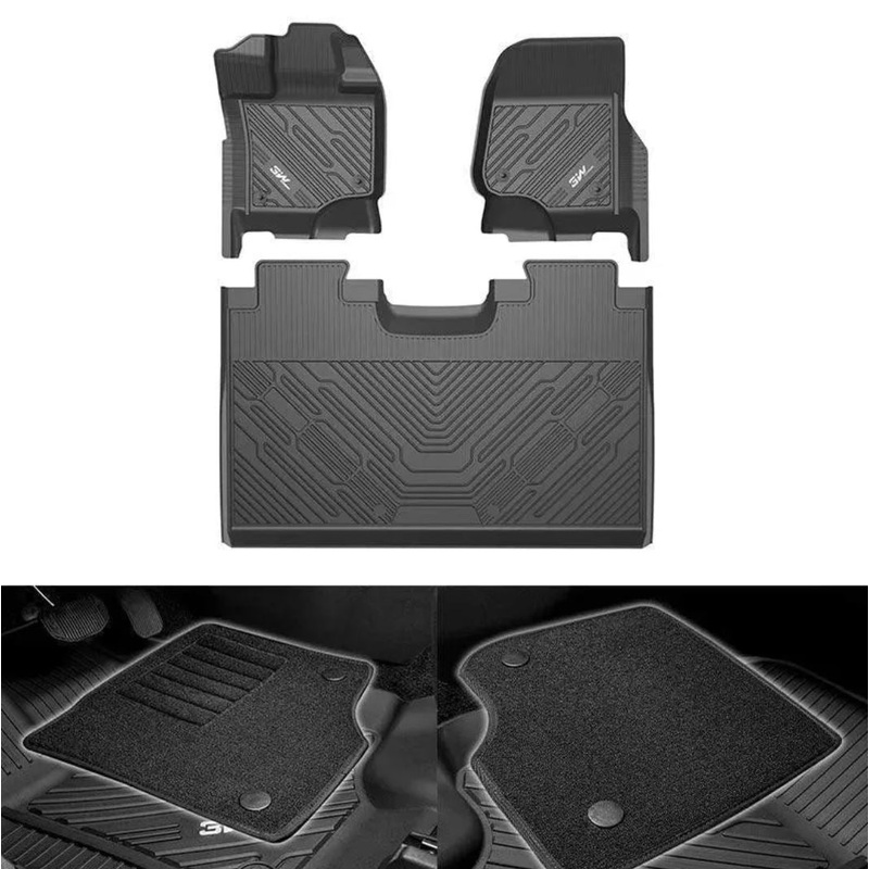 3WLINERS 2015-2024 Ford F-150 Super Duty Crew Cab TPE Material & All-Weather Protection Custom Floor Mats with Front Carpet