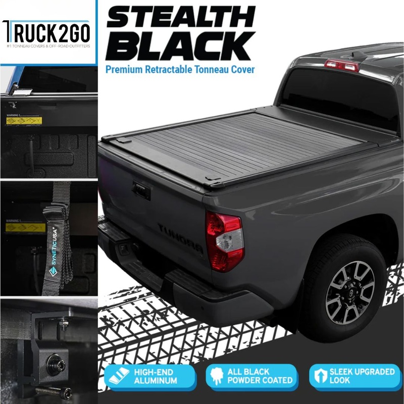 Tonneau Covers I SYNETICUSA 2007-2025 Toyota Tundra Stealth Black Edition MRB Series Retractable Tonneau Cover