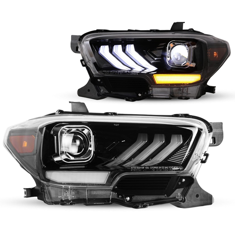 For 2016-2019 Toyota Tacoma/2020-2023 Tacoma SR SR5 TRD Sport DRL Head Lights – Glossy Black/ Clear