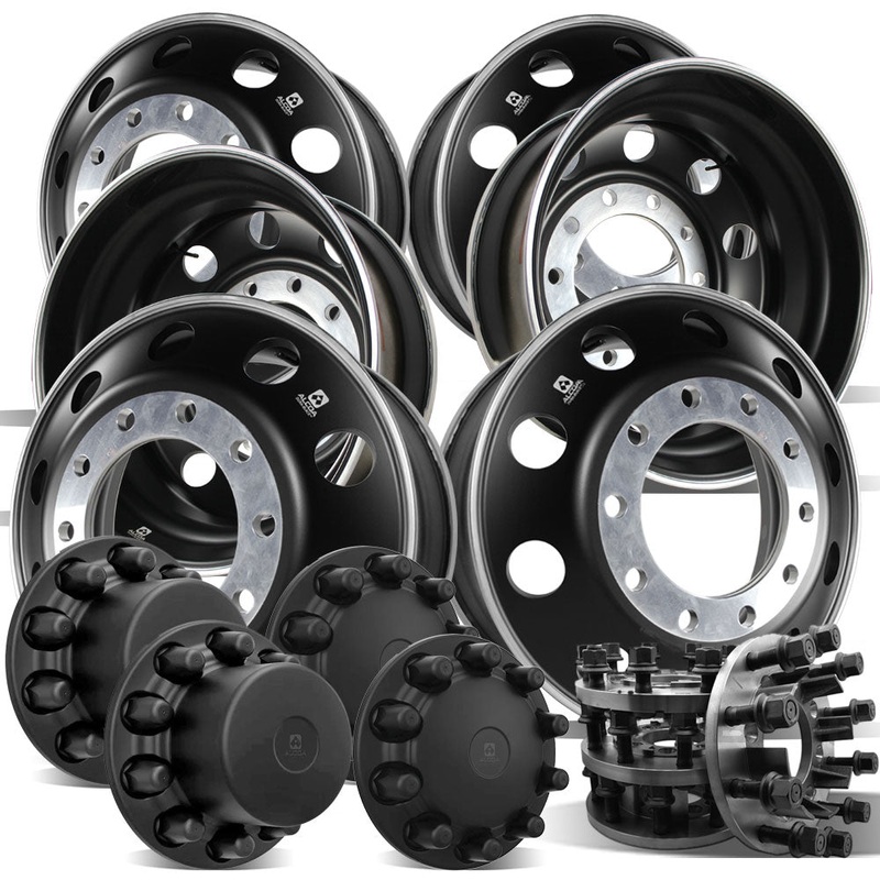 22.5 Alcoa Dura-Black Wheels w/ 10 Lug Adapters for Dually Trucks