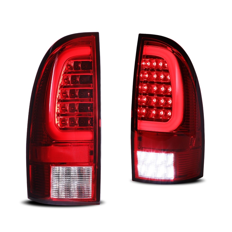 For 2005-2015 Toyota Tacoma LED Sequential Tail Light w/Red Turn Signal – Chrome / Red