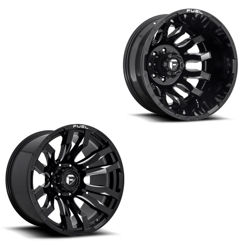 20×10 Fuel D673 Blitz Gloss Black Milled PRE-11 GM DUALLY SUPER SINGLE Wheels 8×6.5 Set of 6 (Fits UP to 12.50 tire)