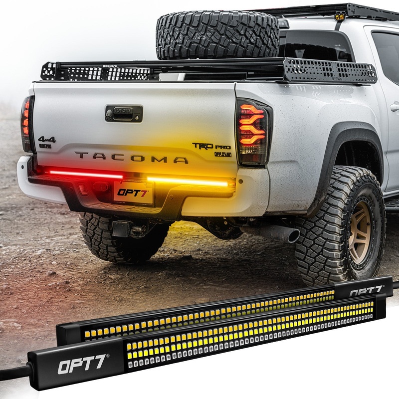 OPT7 Redline Parlux Triple Row LED Tailgate Light Bar with Reverse Light, Brake Light, & Sequential Turn Signals for Tacoma (2005-2023)