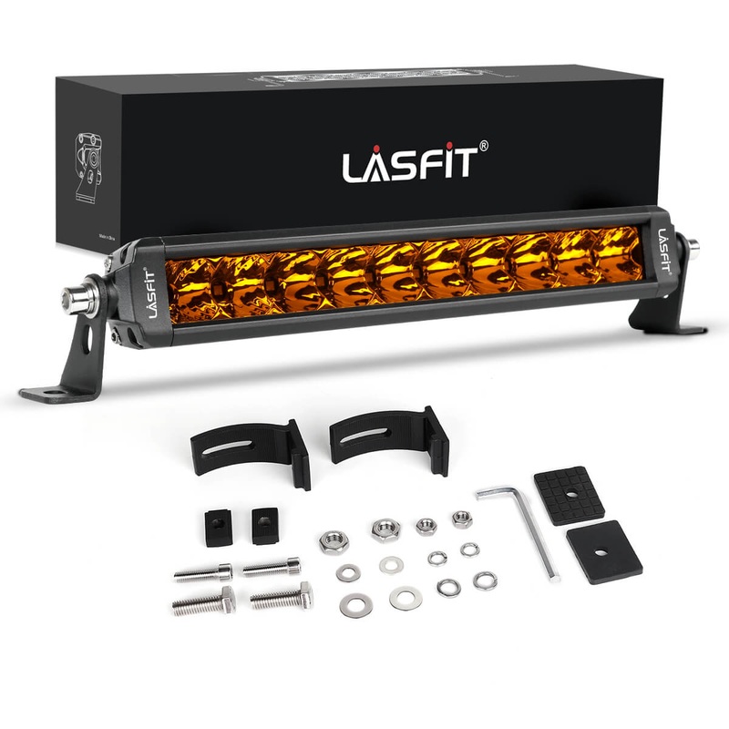 Lasfit 12″ Off-Road LED Amber Light Bar With Slim Single Row Combo Flood Spot Design | Bumper Grille Mount