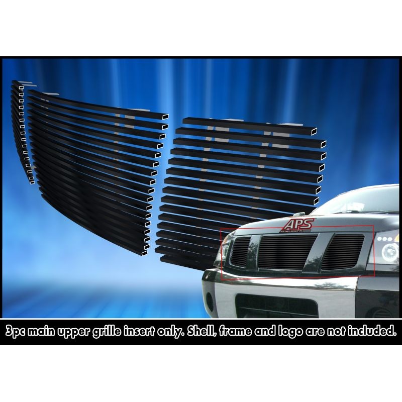 APS GR14HED22J Main Upper Black Stainless Steel Billet Grille Fits 2004-2007 Nissan Armada