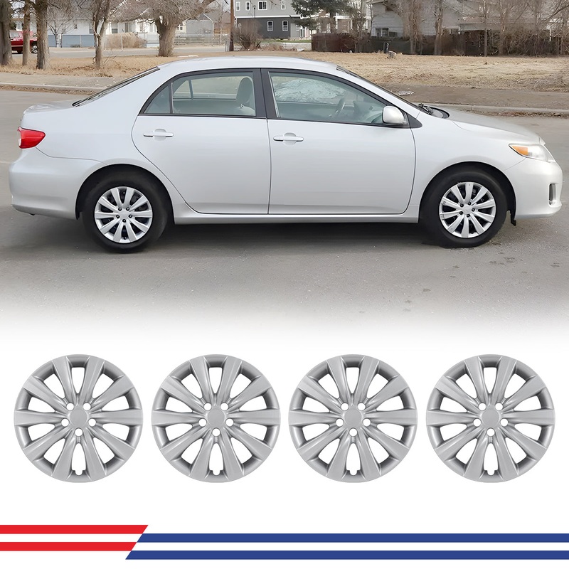 WINJET 16′ Hubcaps Wheel Rims Cover for 2009-2024 TOYOTA COROLLA/2009-2014 TOYOTA MATRIX – Sliver