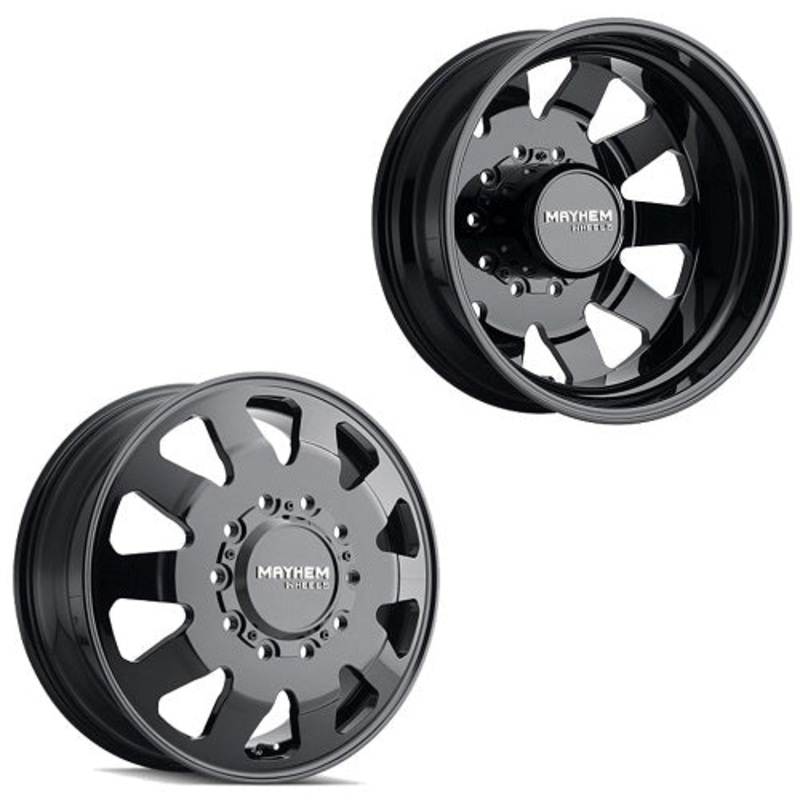 22×8.25 Mayhem 8181 Challenger Blk BIG RIG Wheels W/Caps 10×285 Set of 6 (Fits UP to 12.50 tire)