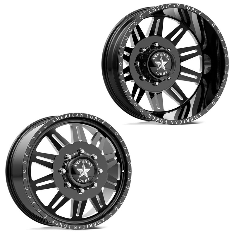 20×8.25 American Force DB04 Clutch Gloss Black Milled FORD/DODGE DUALLY Wheels 10×225 Set of 6 (Fits up to 12.50 tire)