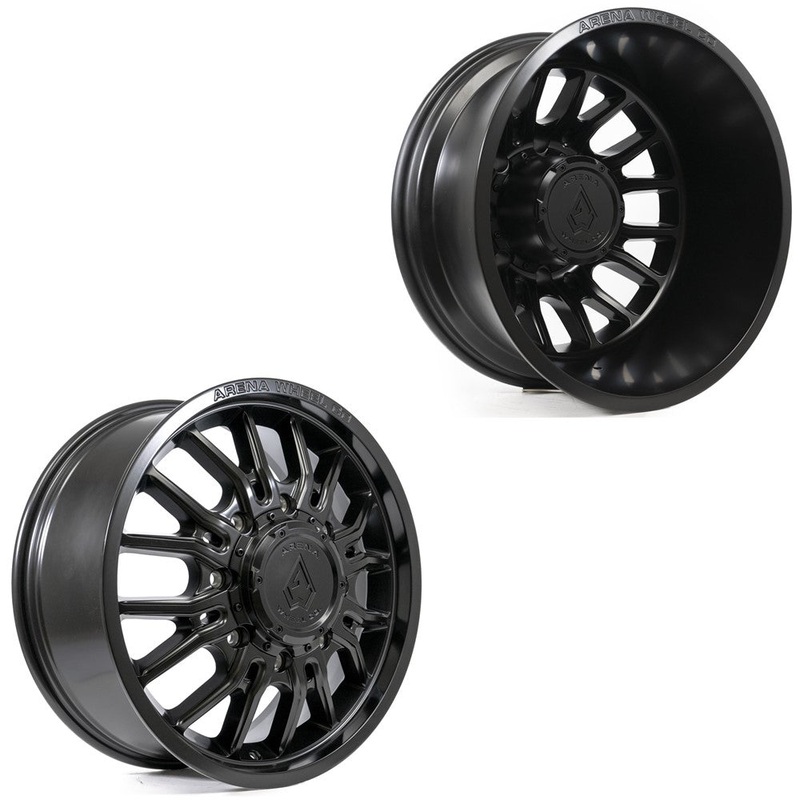 22×8.25 Arena A113 Thunder Satin Black 05-UP FORD 19-UP DODGE DUALLY Wheels 8×200 Set of 6 (Fits UP to 12.50 tire)