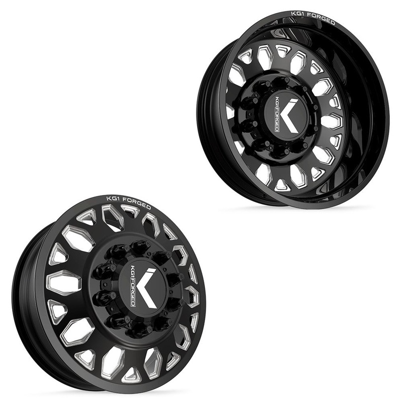 24×8.25 KG1 Forged KD002 Honor Gloss Black Milled 99-04 FORD DUALLY Wheels 8×170 Set of 6 (Lug Nuts/Adapters Included) Fits UP to 13.50 tire