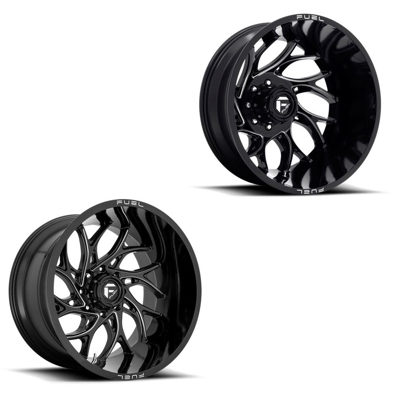 22×10 Fuel D741 Runner Gloss Black Milled PRE-11 GM DUALLY SUPER SINGLE Wheels 8×6.5 Set of 6 (Fits UP to 13.50 tire)
