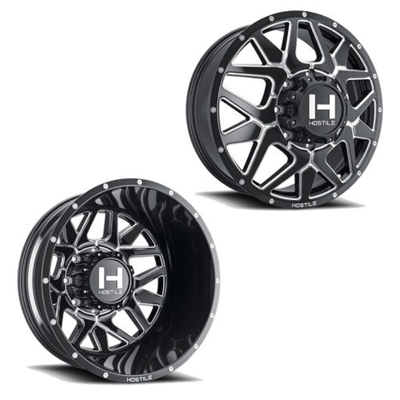22×8.25 Hostile H402 Diablo Black Milled PRE-11 GM PRE-19 DODGE DUALLY Wheels 8×6.5 Set of 6 (Fits UP to 12.50 tire)