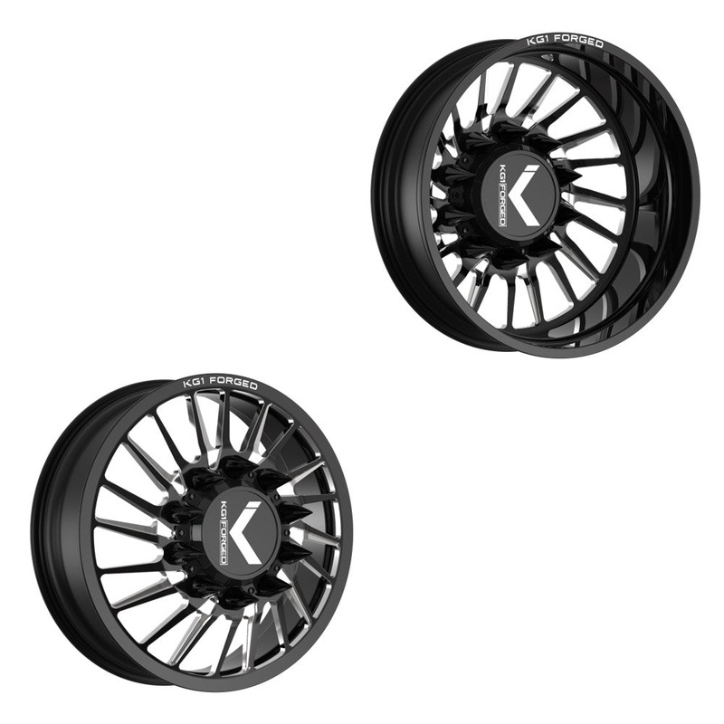 26×8.25 KG1 Forged KD038 Javelin-D Gloss Black Premium Milled PRE-11 GM PRE-19 DODGE DIRECTIONAL DUALLY Wheels 8×6.5 Set of 6 (Lug Nuts/Adapters Included) Fits UP to 13.50 tire