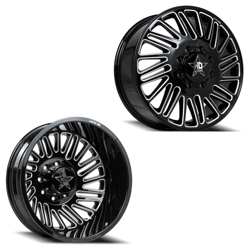 20×8.25 Luxxx LHD19 Blk Mill 05-UP FORD 19-UP DODGE DUALLY Wheels 8×200 Set of 6 (Fits up to 12.50 Tire)