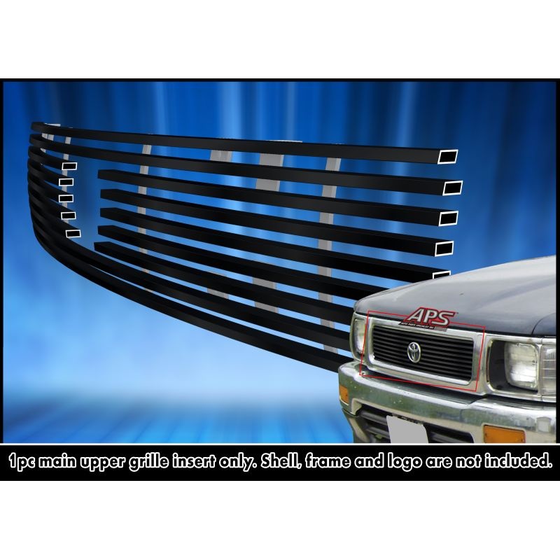 APS GR20FEA42J Main Upper Black Stainless Steel Billet Grille Fits 1992-1994 Toyota Pickup