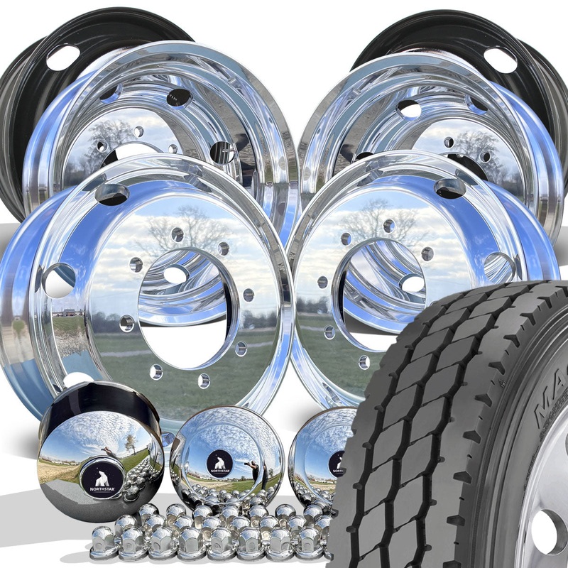 DynaTrac MA400 Mixed Use Mounted On 22.5 22.5×7.5 Northstar 8x275mm Hub Pilot Mirror Polished Both Sides Wheel Kit