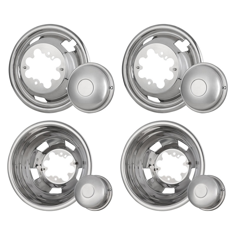 WINJET 17″ Dually Wheel Simulators  for 2003-2018 Dodge RAM 3500 – Stainless Steel 8 Lug Hubcaps for Dual Rear Steel Wheels