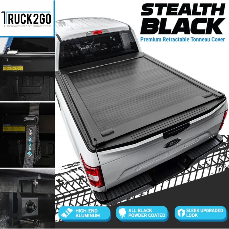 Tonneau Covers I SYNETICUSA 2008-2025 Ford F-250 / F-350 Super Duty Stealth Black Edition MRB Series Retractable Tonneau Cover