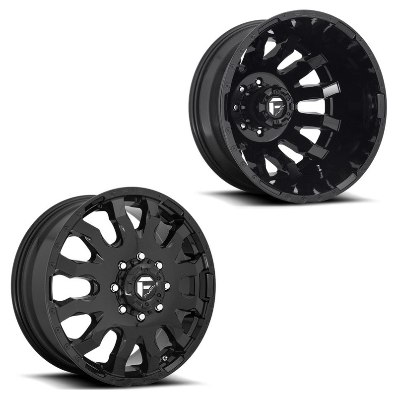 20×8.25 D675 Fuel Blitz Gloss Black PRE-11 GM DUALLY Wheels 8×6.5 Set of 6 (Fits UP to 12.50 tire)