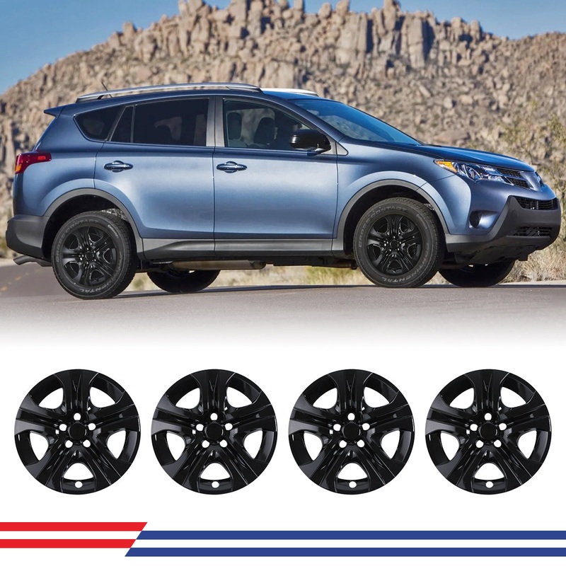 WINJET 17′ Hubcaps Wheel Rims Cover for 2013-2018 TOYOTA RAV4 – Black Lacquer
