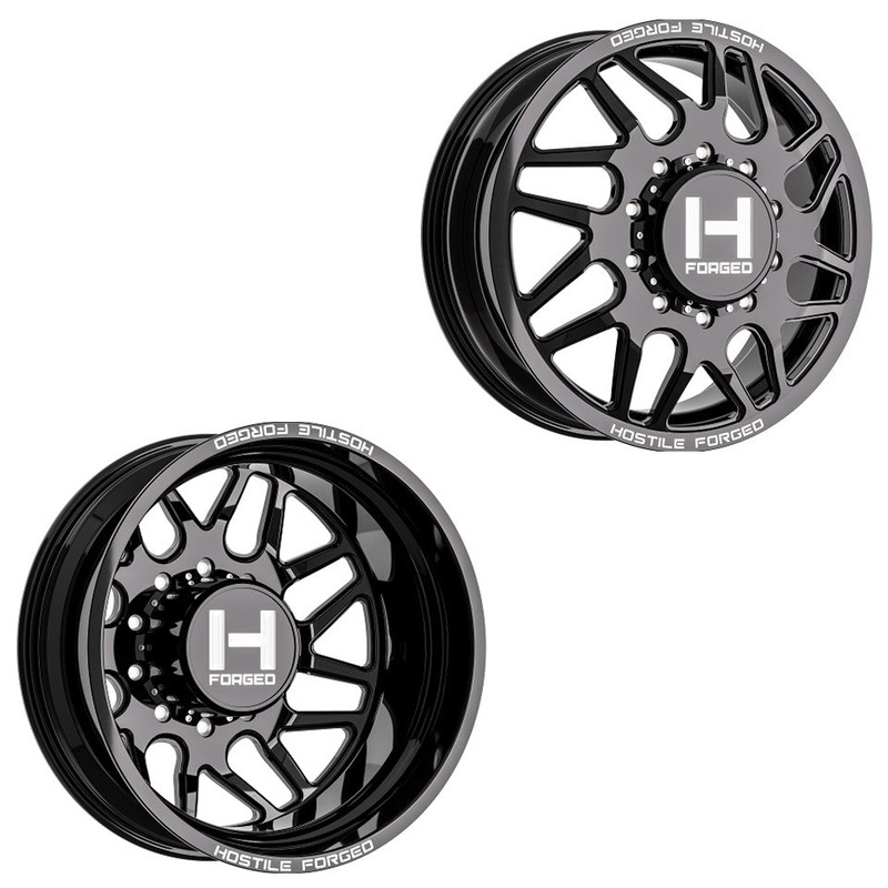 22×8.25 Hostile HF24 Sprocket Forged Black Milled FORD F-450/F-550 DODGE 4500/5500 DUALLY Wheels 10×225 Set of 6 (Fits Stock UP to 295 tire)
