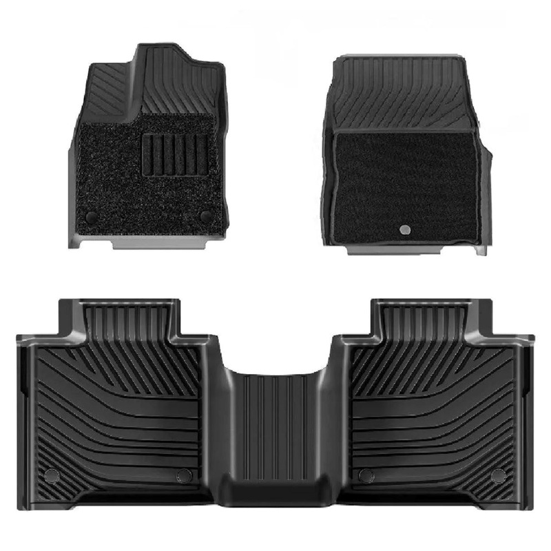 3WLINERS 2022-2025 Toyota Tundra CrewMax Cab TPE Material & All-Weather Protection Custom Floor Mats with Front Carpet