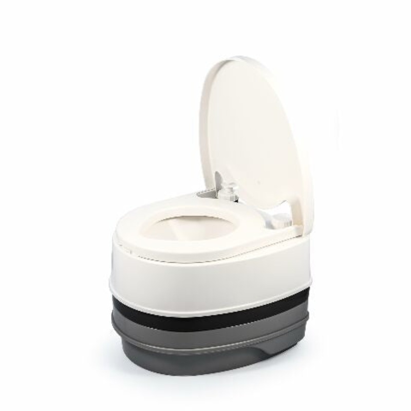 Camco Premium Portable Travel Toilet – 2.6 gallon – Three Directional Flush and Swivel Dumping Elbow (41535)